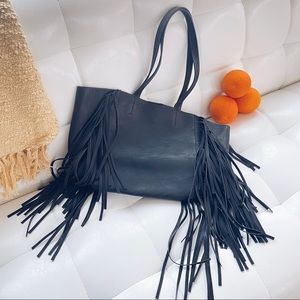 Fringe Hobo Tote Bag in Vegan Suede